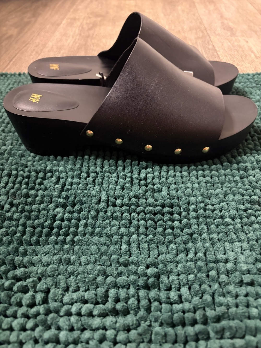 H&M Black Platform Slide Clogs with Gold Studs